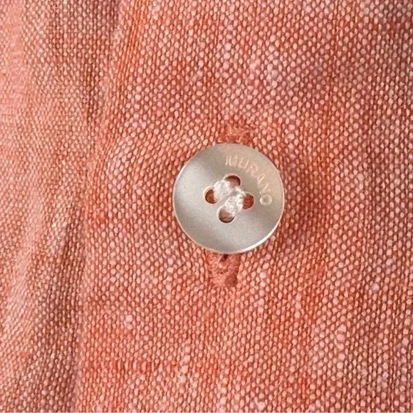 Baird McNutt Linen Short Sleeve Button Down Peach Sz Large Classic Breezy Beach - Picture 9 of 12